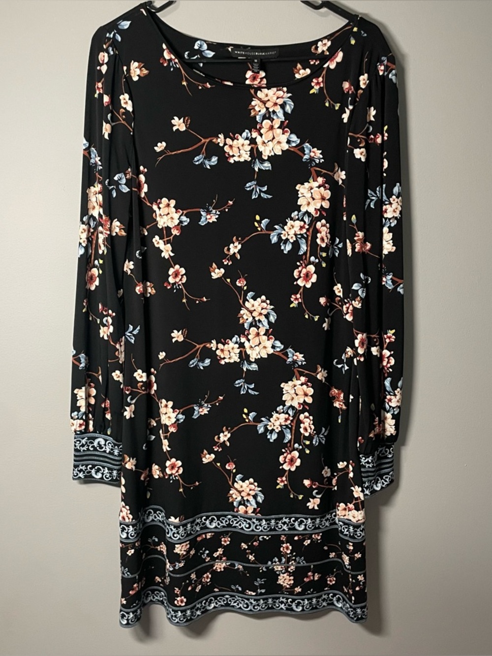 White House Black Market Floral Long-Sleeve Dress Medium Cherry Blossom Chesmie